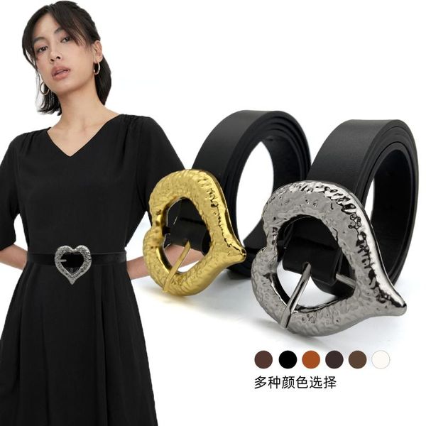 

belts 2021 female gold and silver thin belt buckle jeans dress suit leather retro luxury high-quality designer brand for women, Black;brown