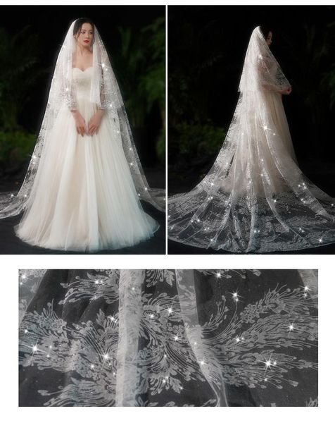 

bridal veils wholesale tow-layer glitter lace veil 3m long for wedding dress, Black