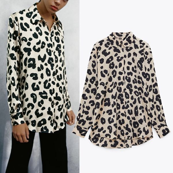 Camicie da donna oversize con stampa animalier autunnale Camicia bianca con colletto abbottonato Manica lunga in raso Taglie forti Camicette da donna 210430