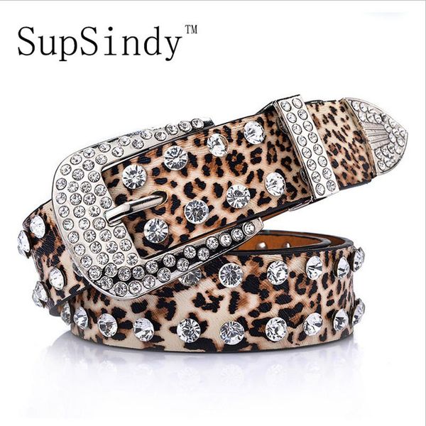 

belts supsindy women belt pin buckle luxury rhinestones leopard print pu leather for quality female strap jeans, Black;brown