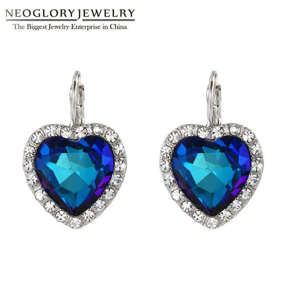 Neoglory Blue Сердце из океана Кристалл Серьги Падение Женщины Титаник Любовь Партия Валентина Дню Ювелирных Изделий Подарки