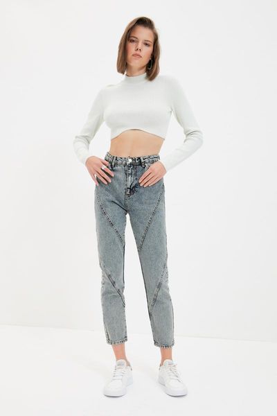 

women's jeans trendyol stitch detail high bel mom twoaw22je0611, Blue