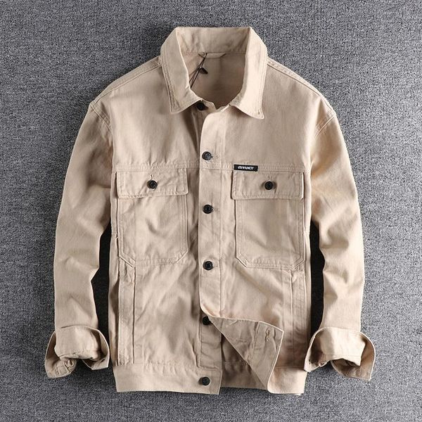

men's jackets 2021 autumn and winter solid khaki woven work jacket casual trend loose youth outerwear 435, Black;brown