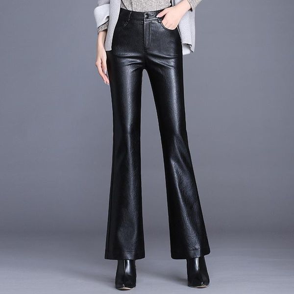 

women's pants & capris 2021 autumn and winter fashion pu leather micro-la high waist slim wild women, Black;white