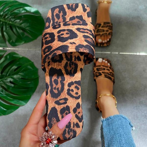 

slippers leopard women's summer slip-on printing beach casual shoes fashion open toe breathable flip flops flat sandalias, Black