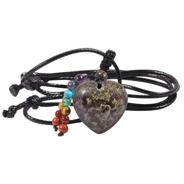 

pendant necklaces natural dragon bloodstone love heart shape black rope chain adjustable necklace 7 chakra stone beads tassels jewelry, Silver