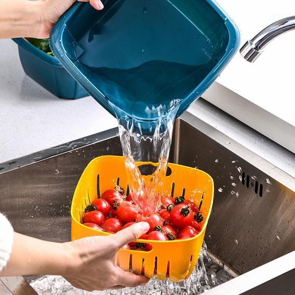 

storage bottles & jars 3 in 1 kitchen colander strainer bowl set with lid household double-layer drain basket multifunction containers hanw8