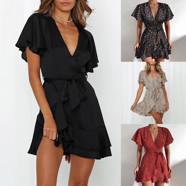 

casual dresses women's summer dress elegant for women printing short sleeve lace black vestidos mujer verano 2021, Black;gray