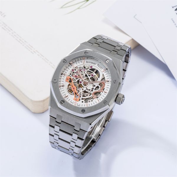 

2021 luxury audemars piguet men's automatic mechanical watch silver strap sapphire glass all stainless steel waterproof watch, Slivery;brown