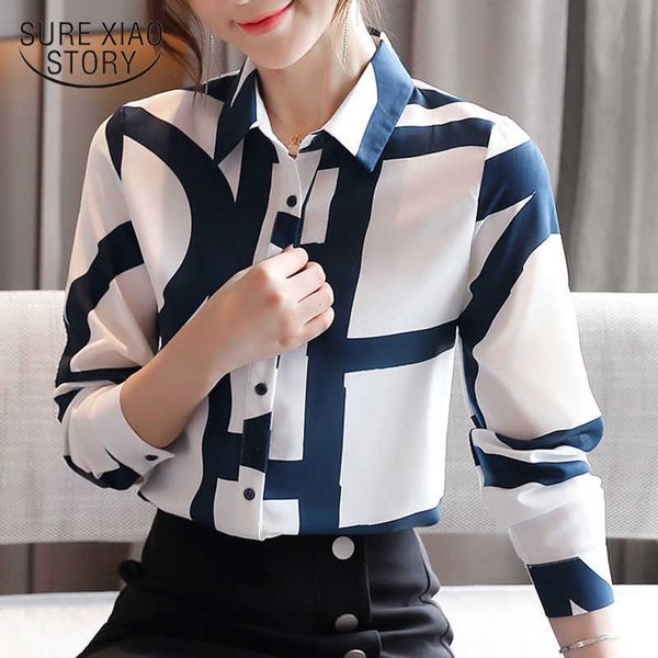 

chiffon shirt women korean loose autumn long sleeve casual cardigan print women blouse and blusas mujer 10789 210528, White