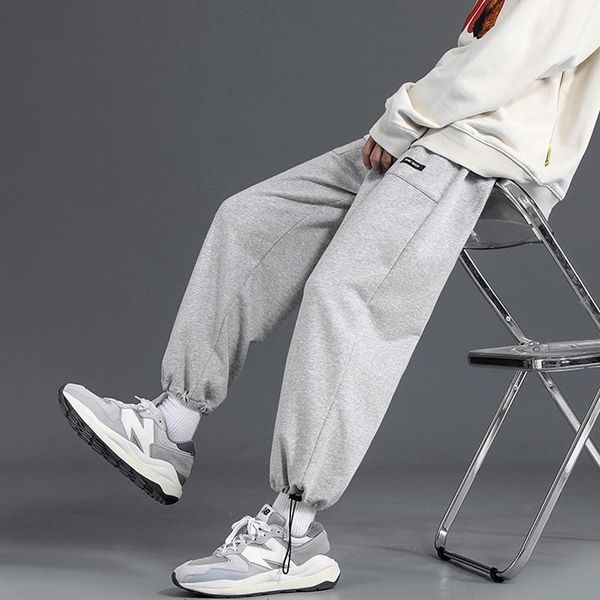 

men's pants streetwear mens harem sweatpant 2021 hip hop vintage ribbons trousers, Black