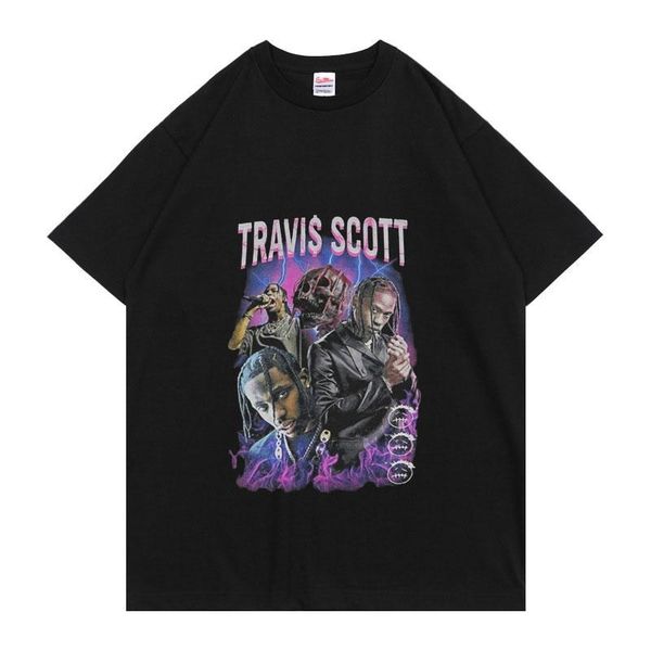 

men's t-shirts 2021 brand creativity travis scopattern print tshirt summer harajuku t shirt loose design tee men hip-hop t-shirt, White;black