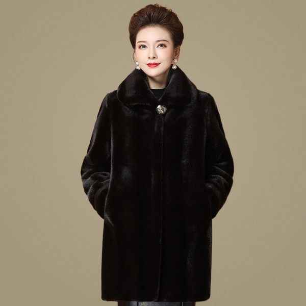 

women's fur & faux women 2021 autumn winter coat imitation coats female warm ladies elegant thick outwear plus size 4xl y625, Black