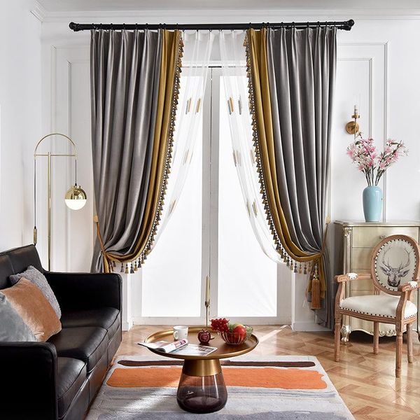 

curtain & drapes curtains for living room dining bedroom pure color stitching velvet european american nordic gray golden shade