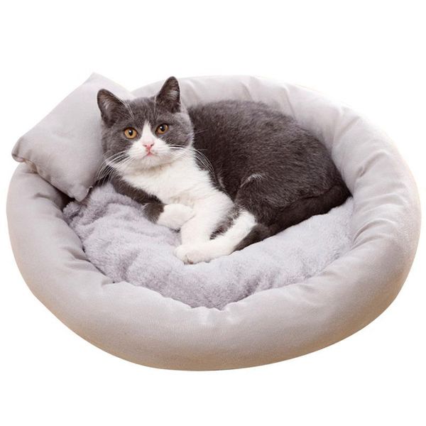 

cat beds & furniture creative soft warm pet bed nest solid color round thick cushion sleeping with pillow for cats puppies supplies