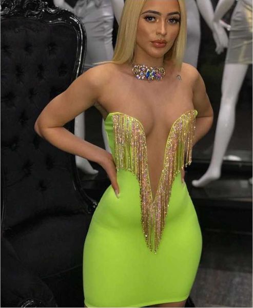 

casual dresses s women summer women's black yellow green straps v neck diamonds bandage dress mini party wholesale, Black;gray