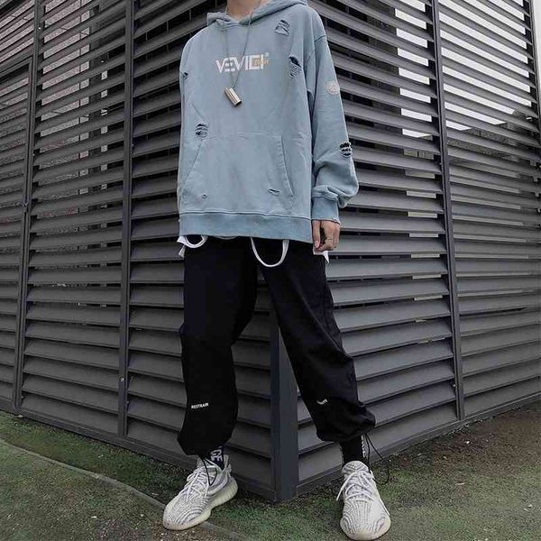

paset national chaogong dress leg men's fashion brand drawstring leggings polyester leisure loose straight tube summer pants, Black