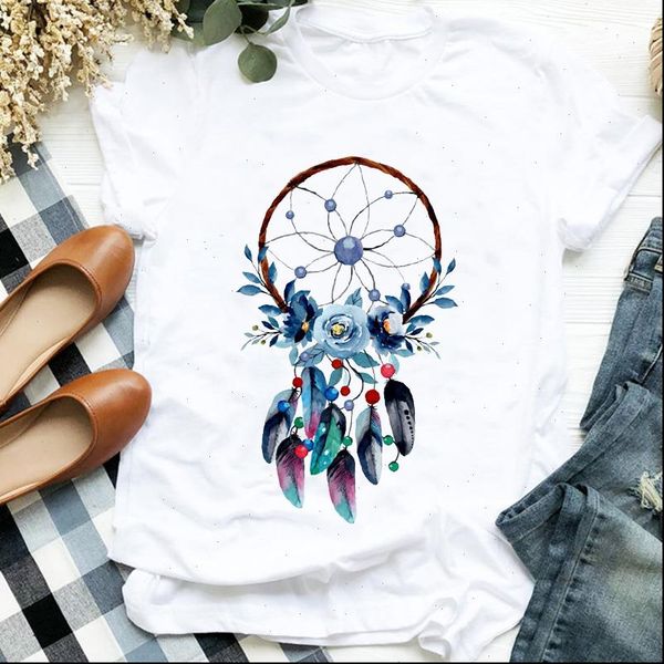 

feather vintage 90s korean kawaii womens floral print tee clothes graphic, White