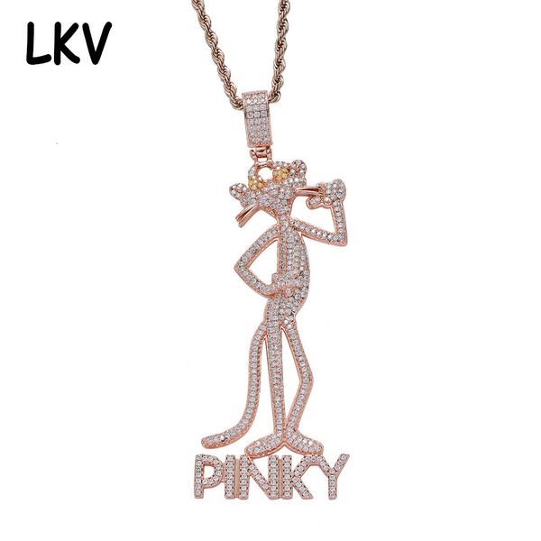 

ins pink leopard pendant with zircon inlaid sparkle personality hip hop jewelry men's and women's necklaces, Silver
