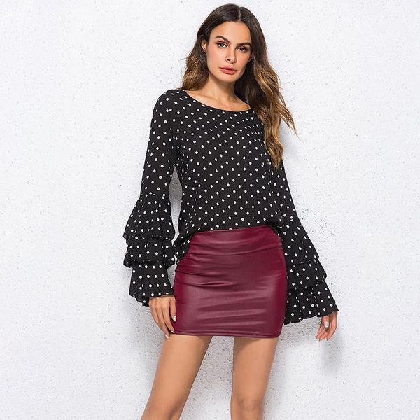 

women's blouses & shirts fashion flare sleeve loose polka dot shirt ladies casual blouse office, White