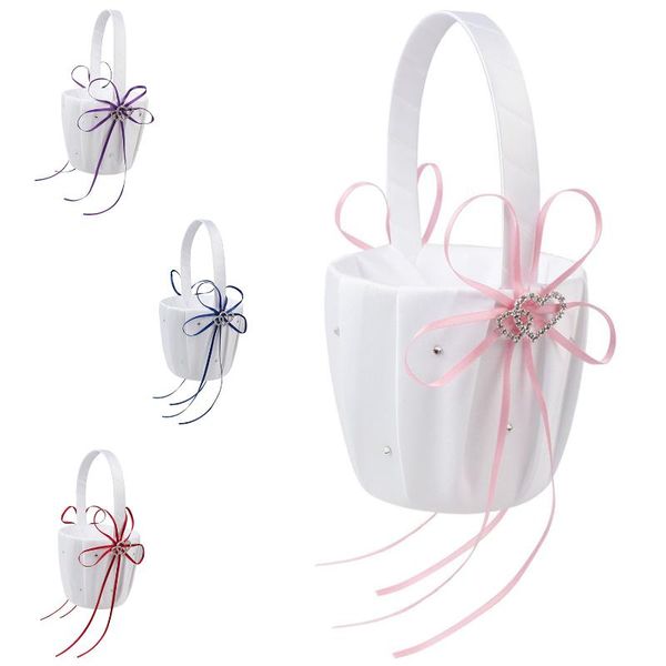 

storage baskets double heart wedding flower girl basket white satin rhinestone decor red ceremony party favor