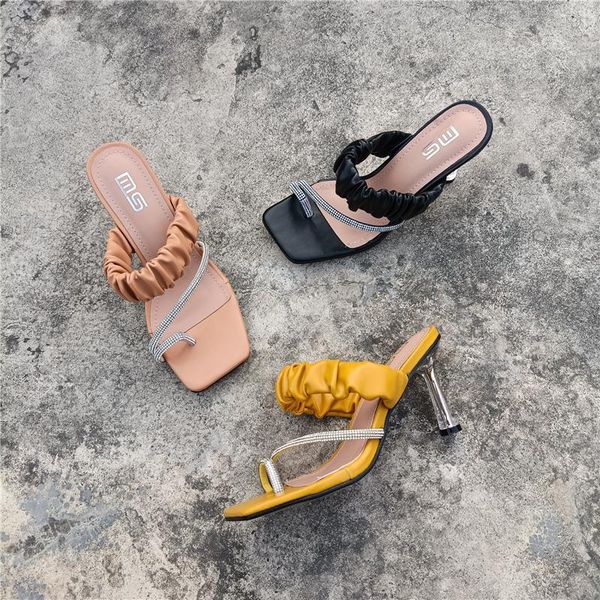 

slippers shoes thin heels womens outdoor slides jelly flip flops female tap big size heeled mules glitter hawaiian high summer r, Black