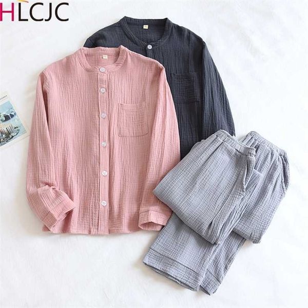 

autumn cotton crepe long sleeved trousers pajamas for women sleepwear pyjamas plus size breathable home clothes 211106, Black;red