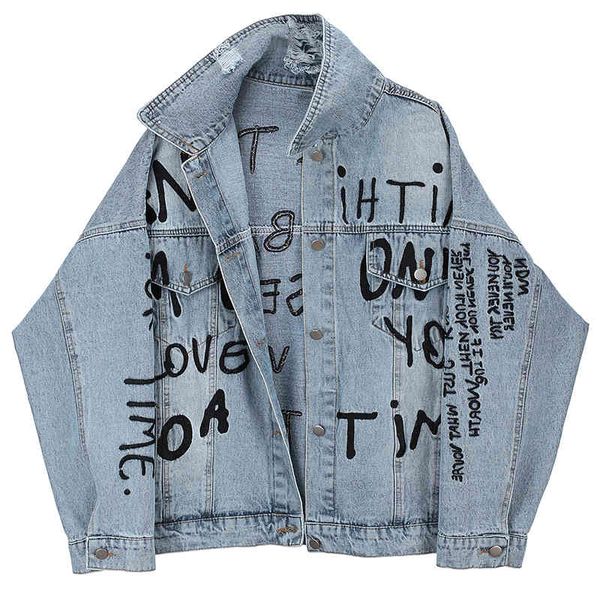 

women's jackets denim jacket wave retro loose heavy industry embroidery worn washed long cardigan twti, Black;brown