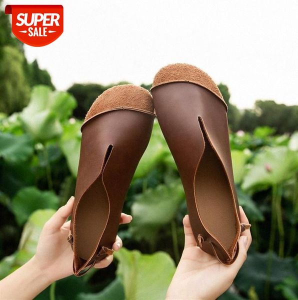 

casual single shoes women's leather stitching one-step grandma low heel #i177, Black