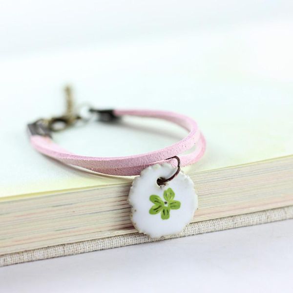 

beaded, strands boho vintage national style cute artificial weaving natural stone ceramic flower charm bracelet women jewelry gift, Black