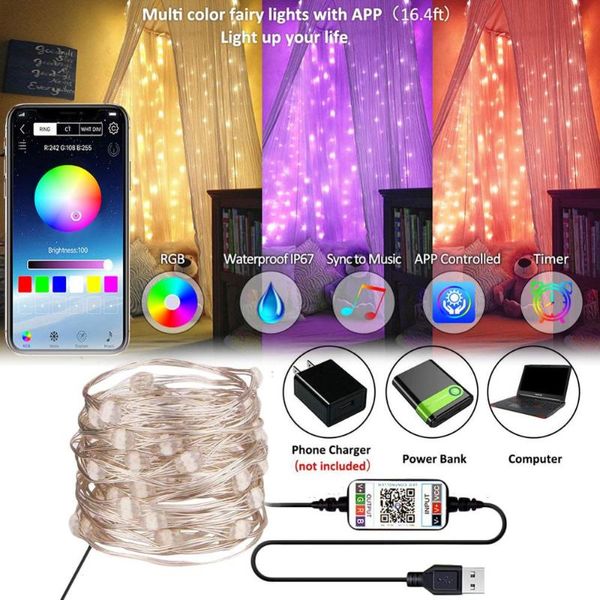 Lichterketten, Weihnachtsbaumdekoration, LED-Leuchten, intelligentes Bluetooth, personalisierte Lichterkette, individuelle App-Fernbedienung, Tropfen