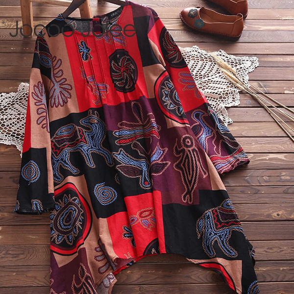 

jocoo jolee spring vintage dress long sleeve button print loose dresses casual oversized mini dress vestidos s-5xl 210619, Black;gray