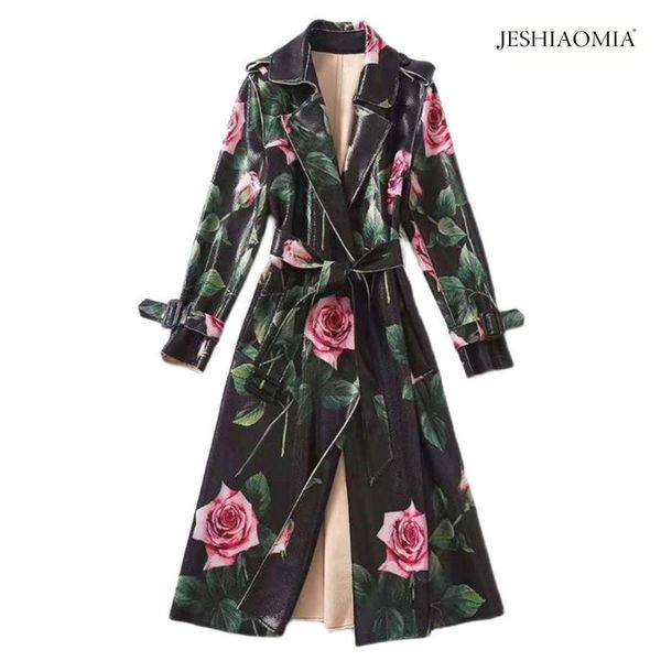 

women's trench coats 2021 autumn notch collar floral print belted coat, Tan;black