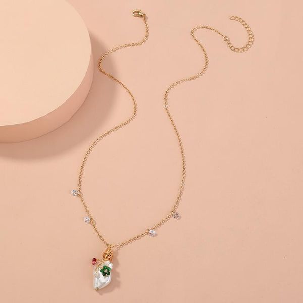 

chains natural stone baroque pearl cross chain women gold-color romantic flower party wedding wrap luxury nest girl necklace, Silver
