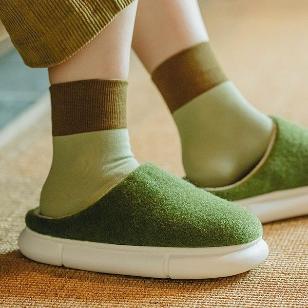 

luxury indoor thick heel women fur slippers bedroom warm plush couples cotton shoes non-slip house solid ladies, Black
