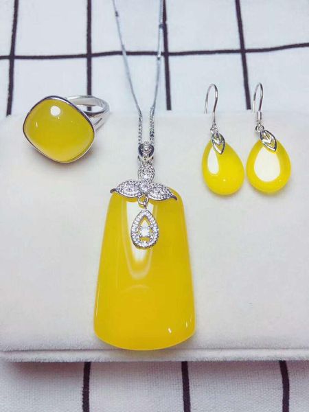 

bracelet, earrings & necklace c12#925 silver inlaid natural chalcedony set, the jade face is clean and translucent, Black