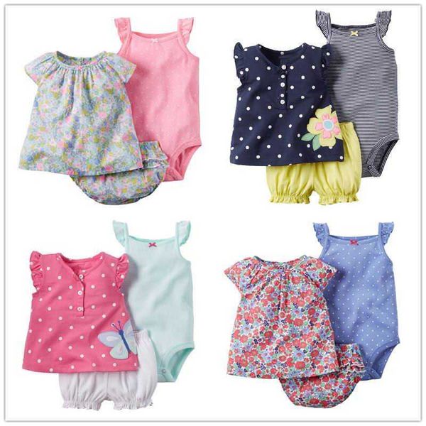 

baby girl 3pcs sets cartoon bodysuit +t-shirt+shorts cotton outfits clothes e26535 210610, White