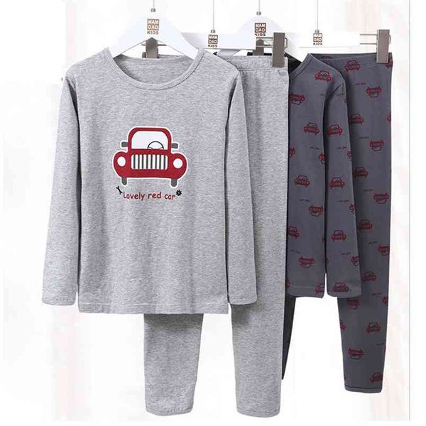 Cotone Long Johns per bambini Autunno Inverno Bottoming Sleepwear Themal Underwear Ragazzi Cartoon Car Print John Homewear 210622