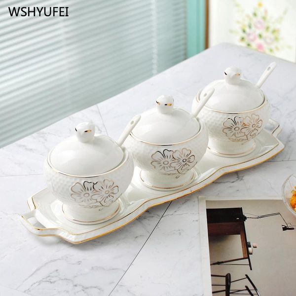 

storage bottles & jars 4pcs direct sales modern golden jingdezhen seasoning jar creative home restaurant kitchen and decoration supplies