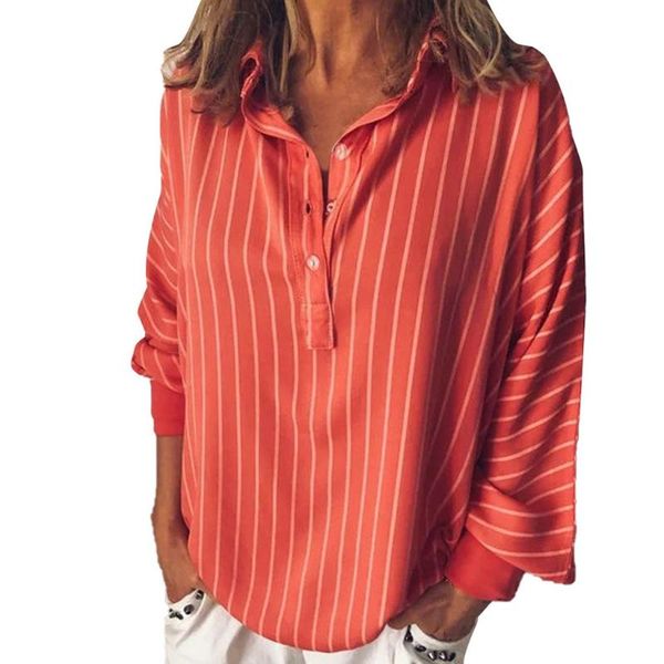 

women's fashion 2021 loose casual striped button lapel long sleeve shirt blouse solid color blouses for women skirt z0110 & shirts, White