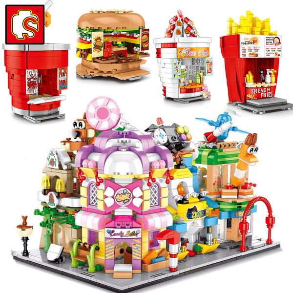 

sembo blocks architecture coffee mini street coffee shops store set house building kit restaurant creator city