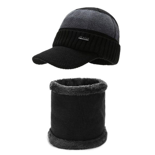 

winter hat scarf set cold proof plush thickened neckerchief riding knitted caps ring scarves ear protection pullover cotton, Blue;gray