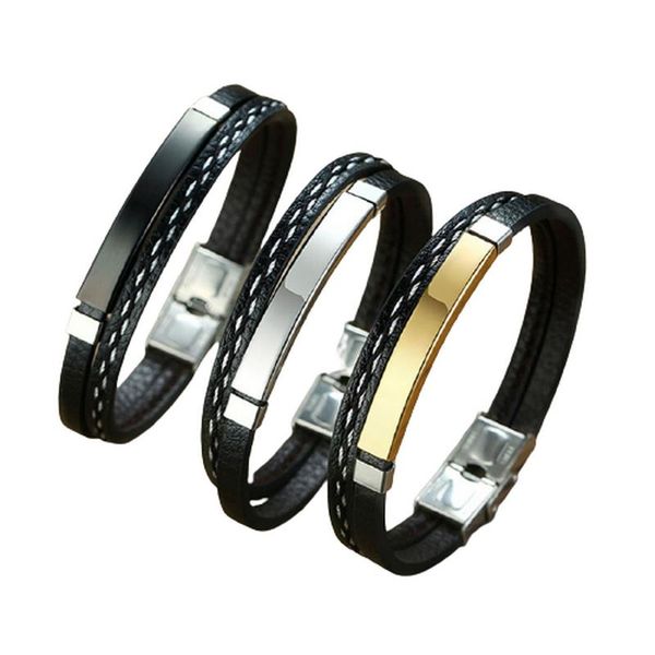 

beaded, strands fashion accessory jewelry men's bracelet pu leather + titanium steel accessories, Black