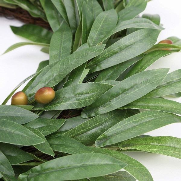 

decorative flowers & wreaths 16 inch door wreath artificial real wicker frame faux olive leaves | uv resistant farmhouse home decor built-in