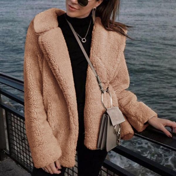 

women's fur & faux 2021 winter coats women overcoat warm jacket female plush loose cozy casual cardigan fashion outerwear, Black