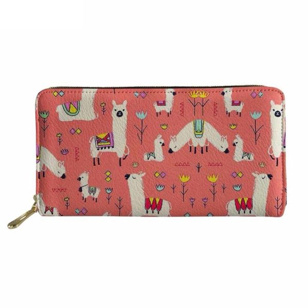 

wallets woman pink pu leather funny animal alpaca floral pattern female long zipper purse brand designer card holder murse sumka, Red;black