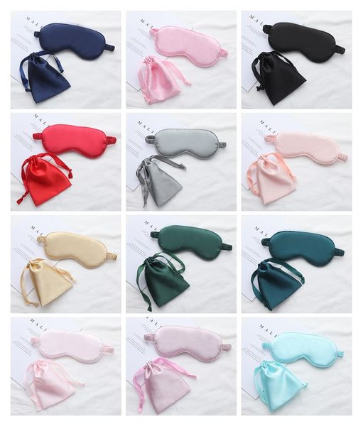 

2021 imitation silk eye mask cloth bag two-piece set can be stowed sleep portable blackout 15 colors