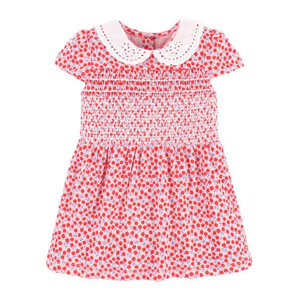 Little Maven New Summer Kids Cherry stampato rosso colletto rovesciato pizzo grembiule lanterna ragazze 2-7 anni abiti da principessa in maglia di cotone Q0716