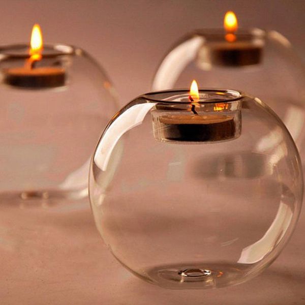 

candle holders 8/10/12cm crystal glass candlestick holder stand table ball terrarium bauble vase wedding home decor