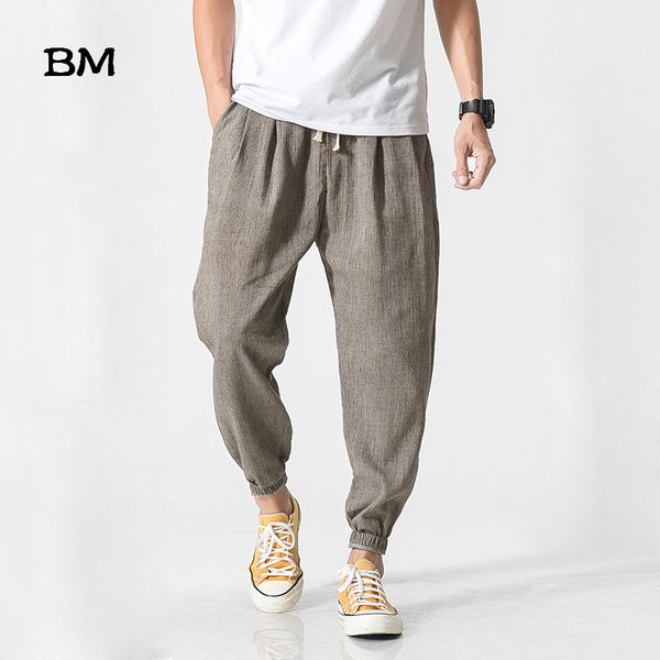 

men's pants chinese style casual harem jogger fitness trousers male traditional harajuku kdfc, Black